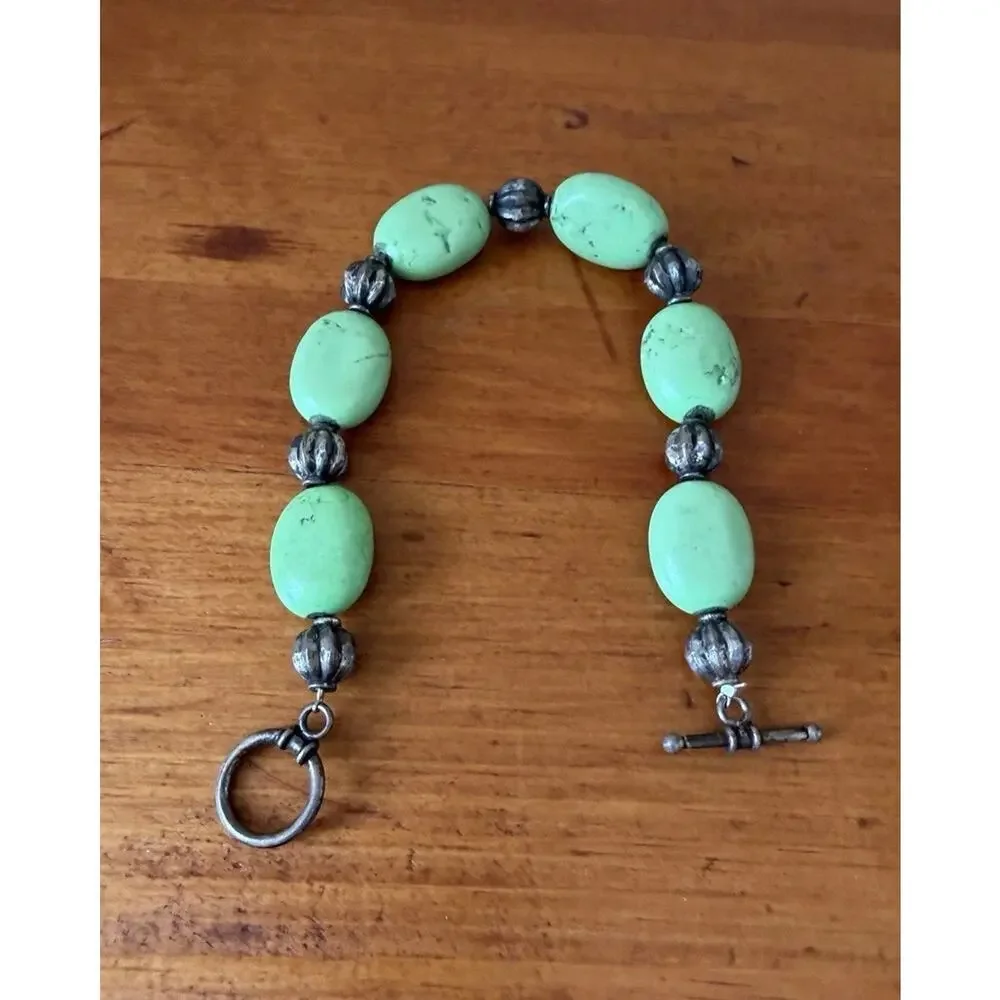 Turquoise Style Beaded Bracelet Silver Tone Accent Boho Southwest Jewelry